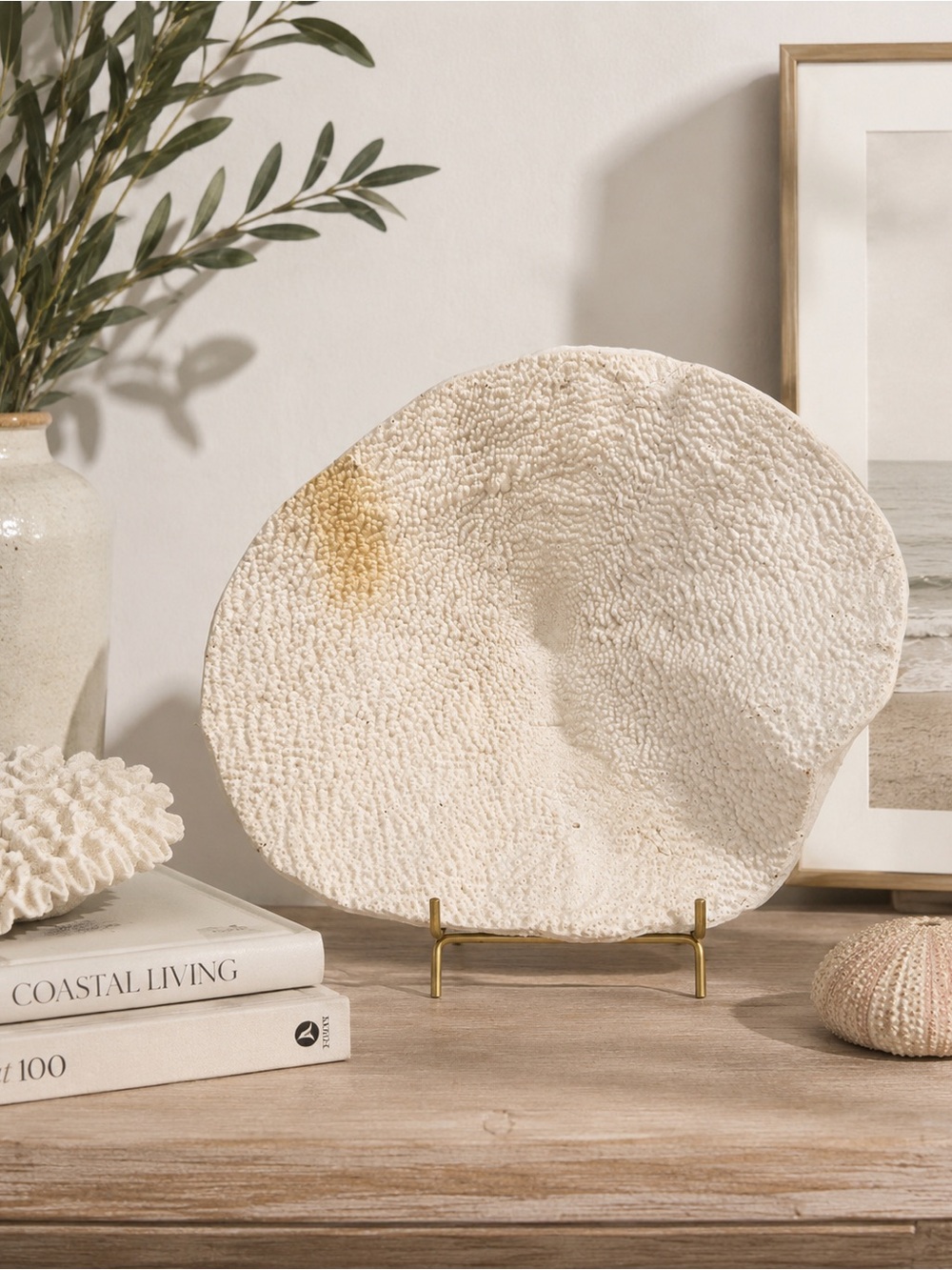 Large Natural Coral Specimen 16.5 Inch White Coastal Beach House Decor Display